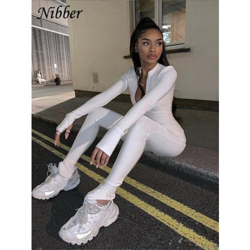 NIBBER women Sport Suit casual jumpsuit bodycon fitness suit zipper long sleeve o-neck Tracksuit black slim 2020 spring summer