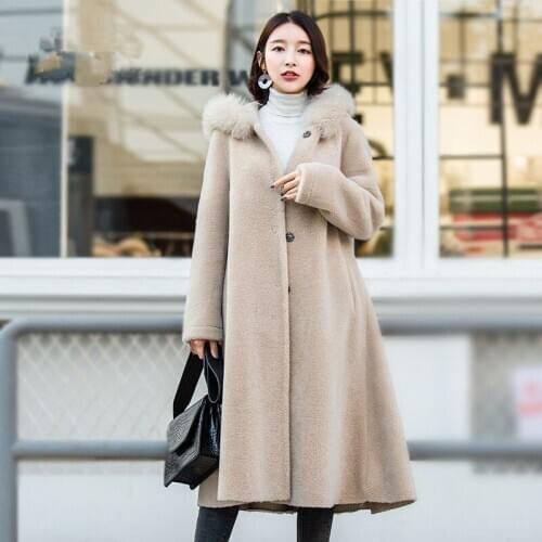 Coat Fur Womens Winter Jacket Women Fox Fur Collar Sheep Shearling Wool Coat Female Korean Jackets Suede Lining MY4196 s