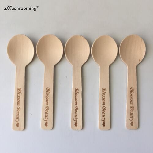 1000pcs Special Cosmetics Spatula Mini Custom Engraved Text Beauty Wooden Spoons Salt Spoon Wholesale Disposable Eco