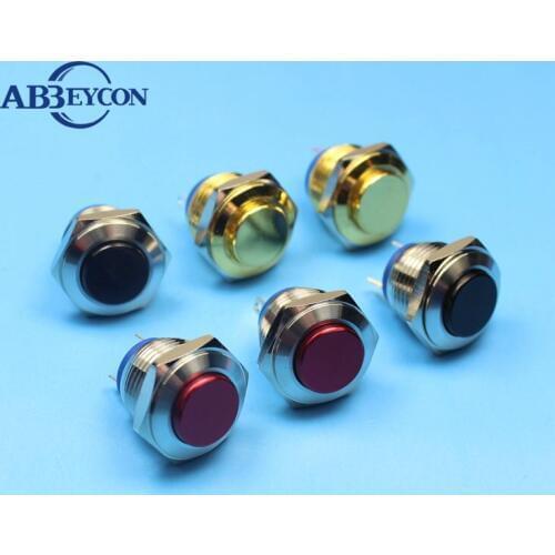 16mm High Round Head Momentary Normally Open PIN Solder Terminal Pink Actuator Resetable Metal Waterproof IP6 Switch Push Button