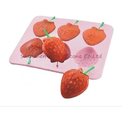 200pcs/lot 6 cups Strawberry Shape Silicone Lollipop Mold Ice Tray Chocolate Ice Lattice Bakeware CakeTools