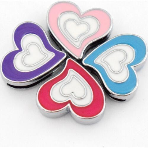 50PCS 8mm Color Heart Slide Charms Slide Alloy Beads DIY Accessories For 8mm Bracelets For Wristbands Straps Pet Name Collar