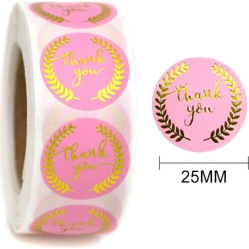 500Pcs Pink Thank You Stickers Gold Foil Seal Labels DIY Gift Baking Package Decorative Label Stickers Scrapbooking Stationery