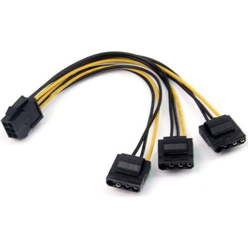 6-Pin to 3 x Molex 4 pin PCI Express Video Card Female to Male Pci-e ATX PSU Power Converter Power Cable One for Three Cord 20cm