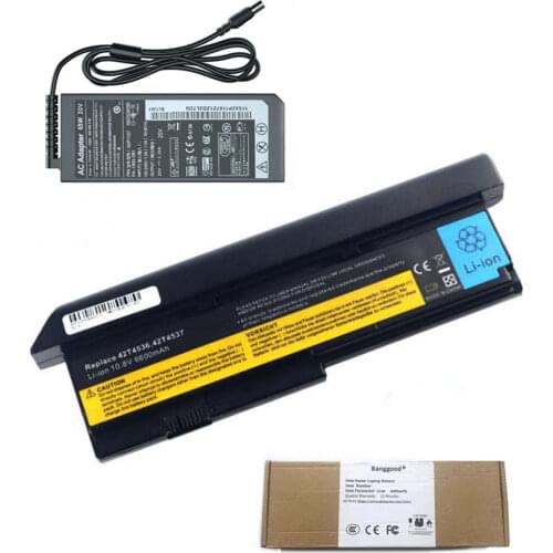 6600mAh Laptop Battery + 20V 3.25A AC Charger for FOR ThinkPad X200 X200s X201 Series 42T4834 42T4535 42t4543 42T4650 42T4534