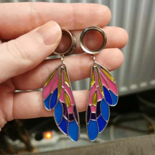 2Pieces Stainless Steel Ear Plugs Tunnels In The Ear Angle 's Wing Earrings Ear Reamer Ear Dilations Pircing Jewelry Expander