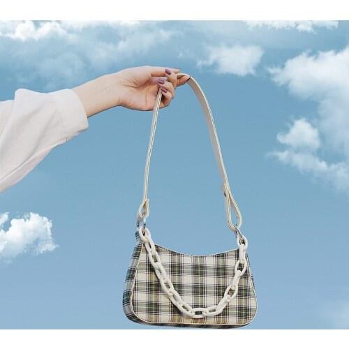 Brand Luxury Leather Handbags Plaid Chain Tote Women Patchwork Baguette Bag Shoulder Bag Designer Casual Ladies Messenger Bags