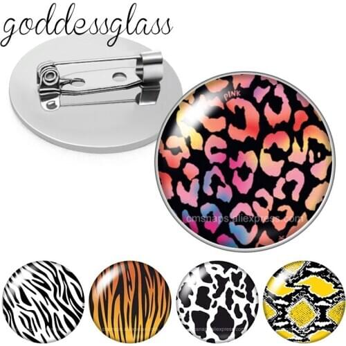 Fashion colorful Leopard patterns Snake dots Beauty Round Glass cabochon Brooch Dome Photo Jewelry Brooches Pin for bag Gift