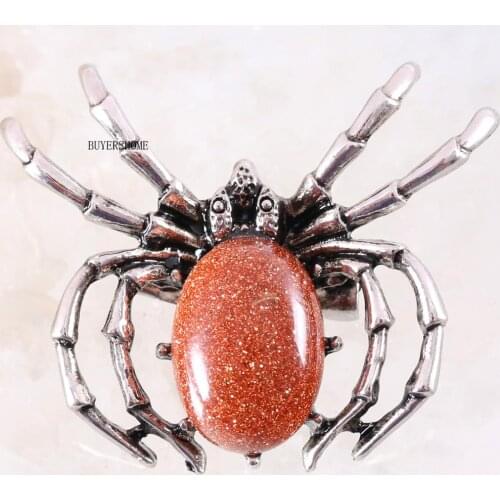 Spider Brooch Natural Stone Sandstone CAB Cabochon Bead Pendant For Men Women Jewelry Gift 1Pcs K703
