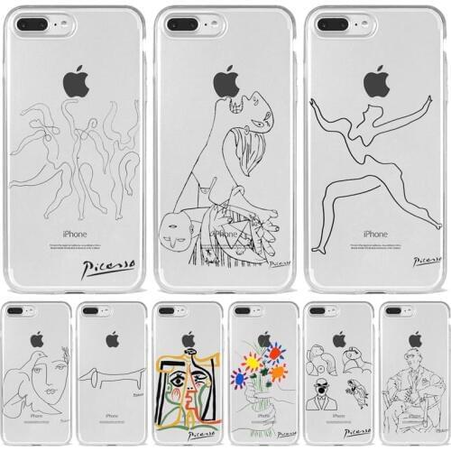 Phone Cases Fashion Abstract Art Lover Face Soft TPU For iPhone 6 7 8 Plus 11 12 pro Mini X XR Max Phone Picasso Line Art Coque
