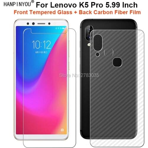 For Lenovo K5 Pro 5.99" 1 Set = Soft Back Carbon Fiber Film + Ultra Thin Clear Premium Tempered Glass Front Screen Protector