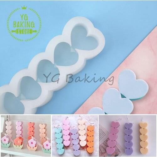 Dorica New Arrival 5 Love Heart Design Candle Mold Silicone Mold Diy Handmade Soap Mould Bakeware Fondant Cake Decorating Tools