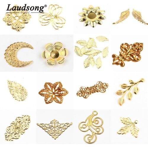 Gold Color Filigree Hollow Out Flower Metal Connectors Iron Handmade Crafts Gift Accessories Decoration For DIY Jewelry Making
