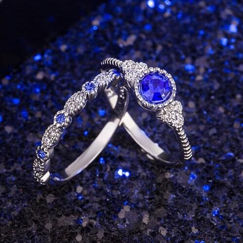 Trendy Woman Rings 925 Silver Jewelry 2 in 1 Sapphire Emerald Gemstone Ring For Wedding Promise Party Finger Accessory Drop ship
