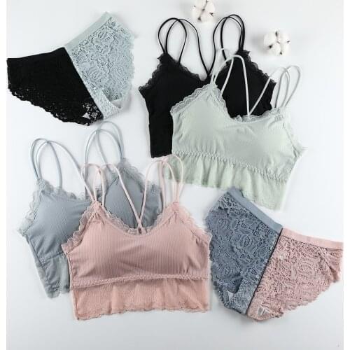 2PCS Bra Set Women Sexy Bralette Sexy Female Underwear Lingerie Basic Stretchy Tank Crop Top Ribbed Tops Girls Fashion Brassiere