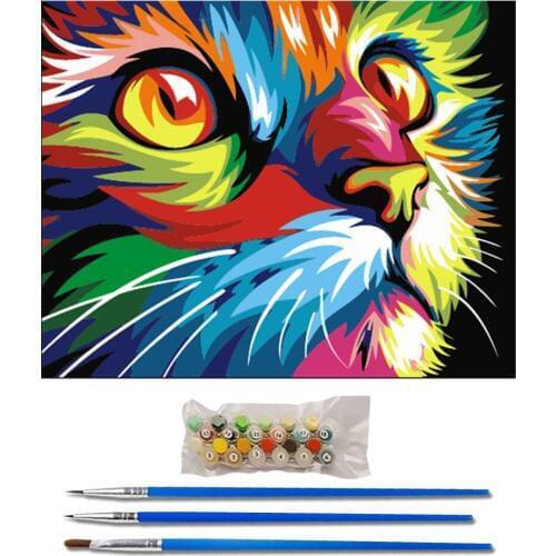 Cat Print Paint By Number Kit DIY Oil Painting Colorful Crafts Home Decor