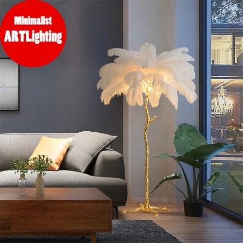 Modern Luxury Ostrich Feather Corner Floor Lamp Nordic Standing Lamp for Living Room Villa Tripot Decorative Feather Lamp