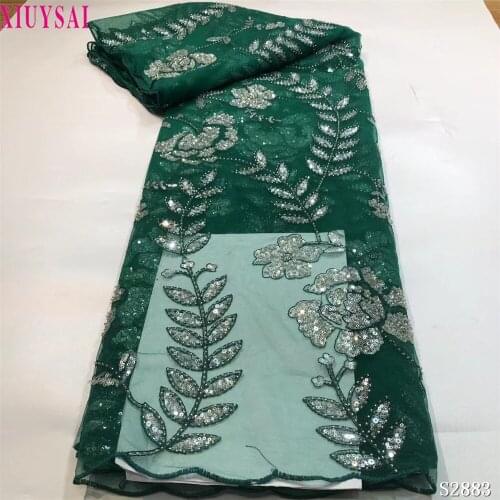 Green French Tulle Lace Fabric 2021 High Quality Lace Material African Handmade Beaded Lace Fabric For Evening Party Sewing
