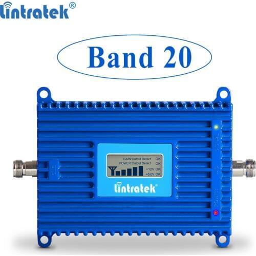 Lintratek 4G Signal Repeater Band 20 Booster 800MHz Mobile Phone Amplifier LTE 800 70dB AGC Hign Gain Signal Repeater 4G