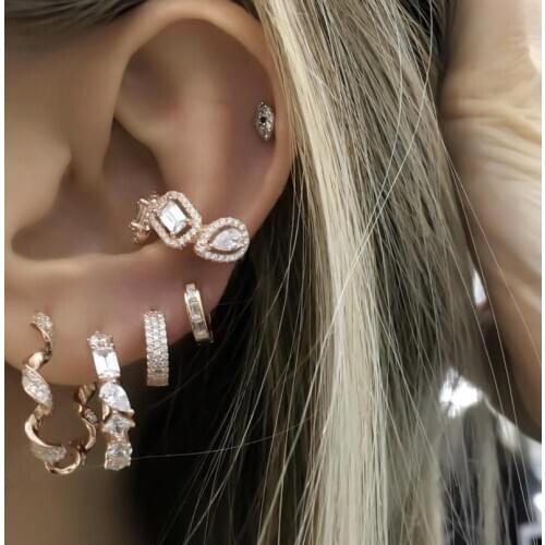 Micro Pave Clear Cubic Zirconia CZ Twisted Band Circle Hoop Earring For Women