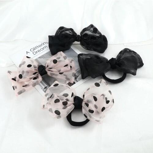 Sweet Bow-knot Hairband Black Point Hair Clips Ponytail Holder Scrunchies Women Girl Organza Hair Ties Fashion Hair Ornaments