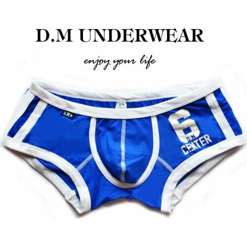 New Fashion Gay Men personality mens Blue Number underwear comfortable cotton breathable low waist sexy boyshort