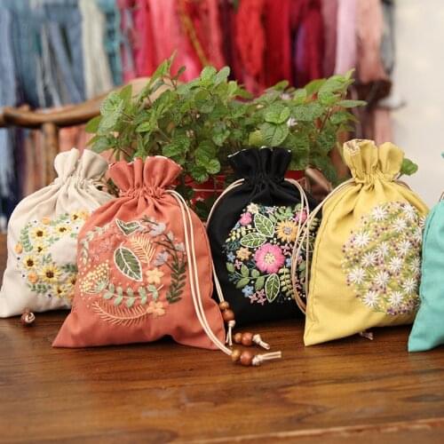 DIY embroidery Kit Semi-finished Products Bundle Mouth Drawstring Hand Embroidery Receive Storage Bag With Embroidery Stretch