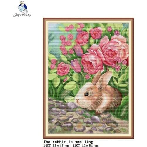 Rabbit and flowers Animal pattern cross stitch kit 14ct 11ct count fabric embroidery kit DIY needlework Home decoration painting