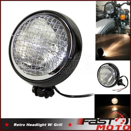High Low Beam Headlight Net Guard Headlamp Bottom Install Motorcycle LED 5.7inch 12V 60W Retro Head Light Sealed Beam