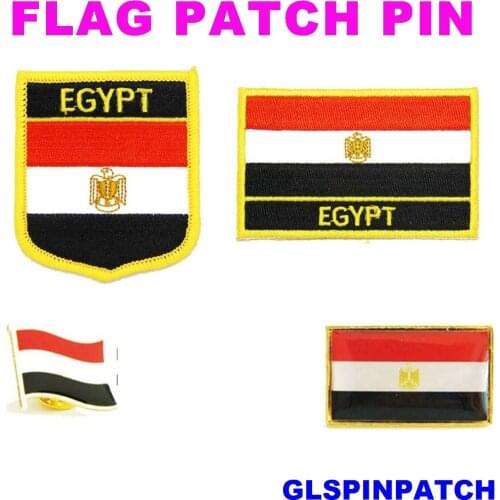 Egypt FLAG Patch Rectangle Lapel Pin iron-on embroidered applique Hook Loop Badge