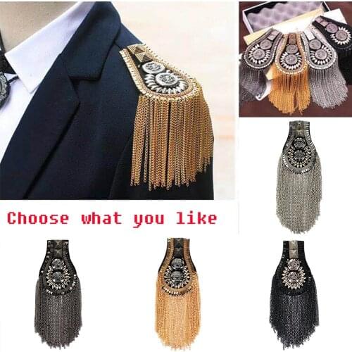 2pc Exquisite Manual Bead Punk Wind Coat Suit Brooch Chain Tassel Badge Epaulets Shoulder Patches TH1675