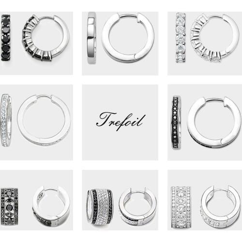 Hinged Hoop Earrings Creole Black White CZ Rhombus,2019 New Fashion Jewelry 925 Sterling Silver Vintage Gift For Women Girls