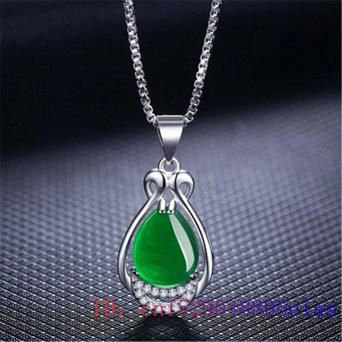 Jade Water droplet Pendant Charm Gifts Chinese Gemstone Crystal Chalcedony Necklace Natural Fashion Jewelry 925 Silver Women