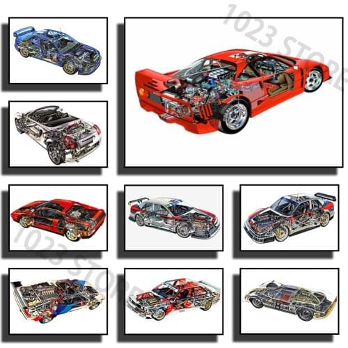 NT082 Racing Car Chart Hot BMW M3 E30 Component Diagram Poster Wall Art Canvas Painting Picture Prints Living Home Room Decor