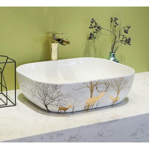 Oval Europe Vintage Style China Artistic Wash Basin Lavobo Ceramic Coutertop Bathroom Sink cabinet wash hand basin