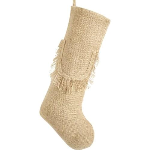 Personalized Burlap Christmas Stocking Solid Jute Christmas stockings with tassel decoraction P2372