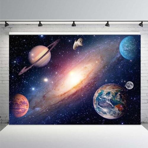 Planet Backdrop for Birthday Decoration Outer Space Starry Sky Children Birthday Party Vinyl Banner Background Photography