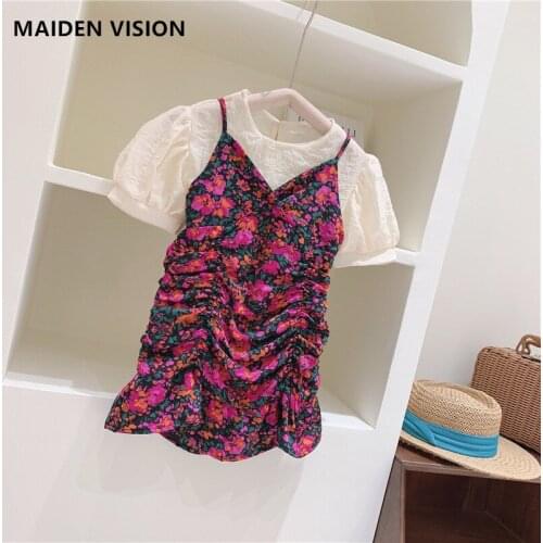 Sweet Girls Dress Summer Girls Dresses shirt Flower Princess Dress Toddler Baby Girls print Floral strap dress Casual Wear 3 8Y