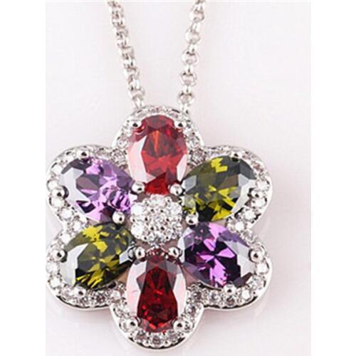 RONGQING 4pcs/lot Elegant Zircon Plum Flower Pendant Short Necklace for Women Nickel Free Anniversary Gift
