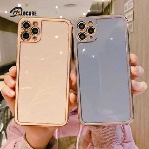 Luxury Gold Plated Electroplated Phone Cases for iPhone 12 11 Pro XS Max 8 7 Plus XR XS X Silicone Lens Protection Cover Capa