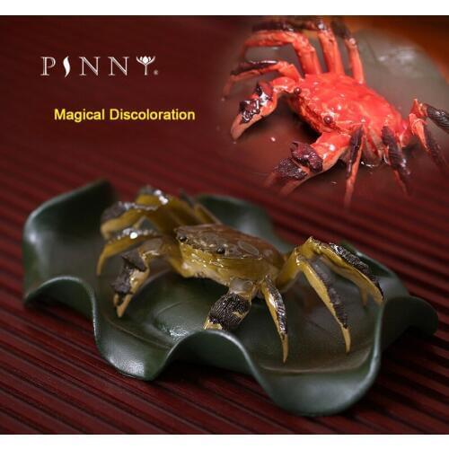 PINNY Purple Sand Resin Discoloring Crab With Leaf Tea Pets Zi Sha Crab Statues Ceramic Tea Ceremony Ornaments