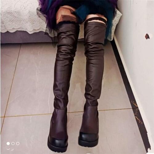 Punk Goth Thigh High Boots Women Stretchy Over the Knee Booties Round Toe Party Slim Leg Booties