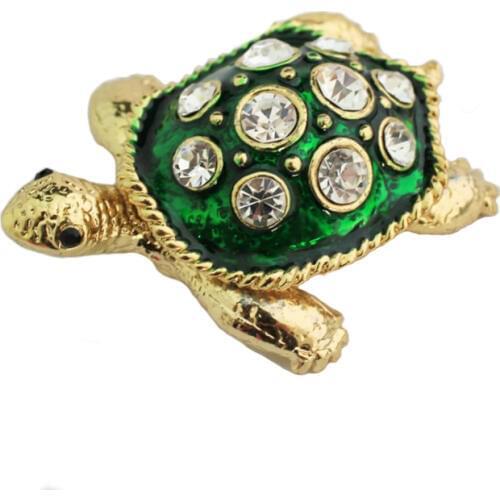 YAFFIL Jewelry Box Zinc Alloy Retro Jewelry Box Carrying Cases Animal Turtle Pattern Crystal Rhinestone Box For Christmas Gift