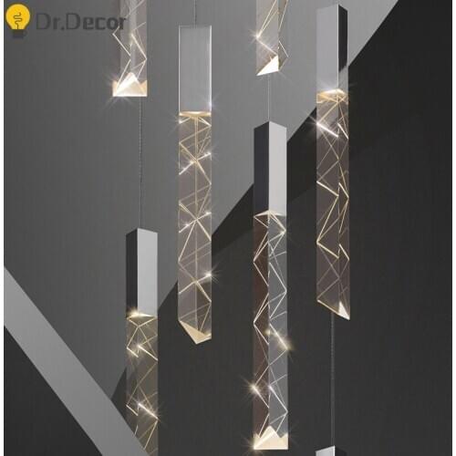 Modern Loft LED Chandelier Lighting Crystal Chrome Duplex Stair Chandelier Living Room Hotel Hanging Lamp Luxury Pendant Lamp