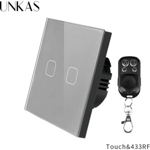 UNKAS EU/UK Standard 1/2 Gang 1 Way Smart Home Wireless Remote Control Light Switch RF433 Remote Control Wall Touch Switch