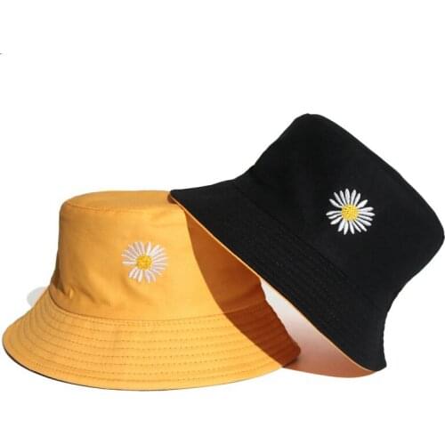 Doitbest 2020 Spring boy girl Bucket fishing Hats Sunscreen sun cap daisies Double-sided wear Spring kid child fisherman hat