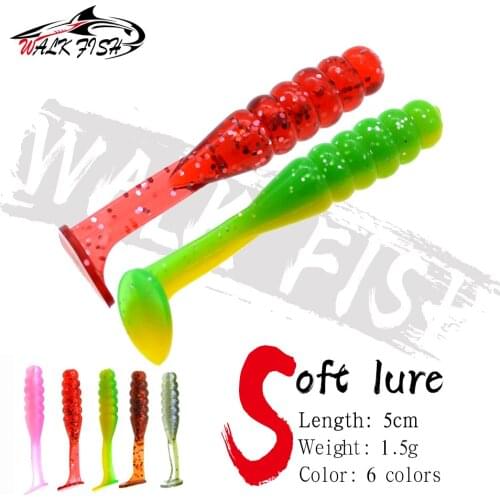 WALK FISH 15PCS/Lot Fishing Lure Screw T Tail Grub Dual Color Fish Soft Bait Artificial Worm Lures 5cm 1.5g