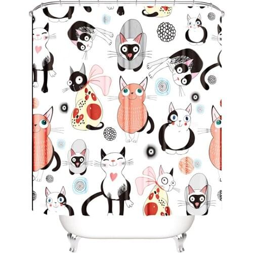Cute cat shower curtain waterproof polyester fabric dog animal bathroom curtain