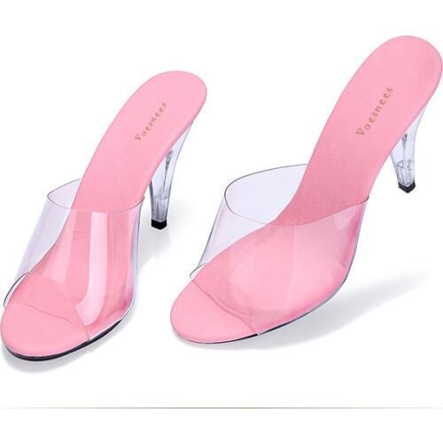 Shoes Woman Wandals 2019 High Heel Sandals Transparent Crystal Slippers Open Toe Sexy Fine With Big Yards Slippers Leisure Shoes