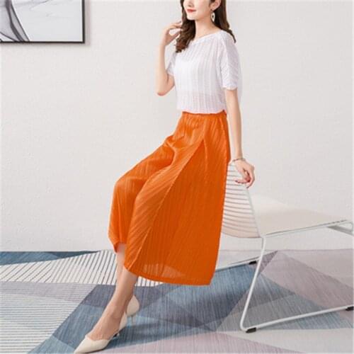 Miyake pleated wide-leg pants womens fashion loose large size comfortable high-waist cropped trousers straight leg pants women